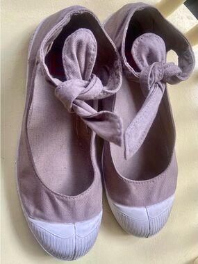 Bensimon Taupe Canvas Ankle-Tie Mary Janes